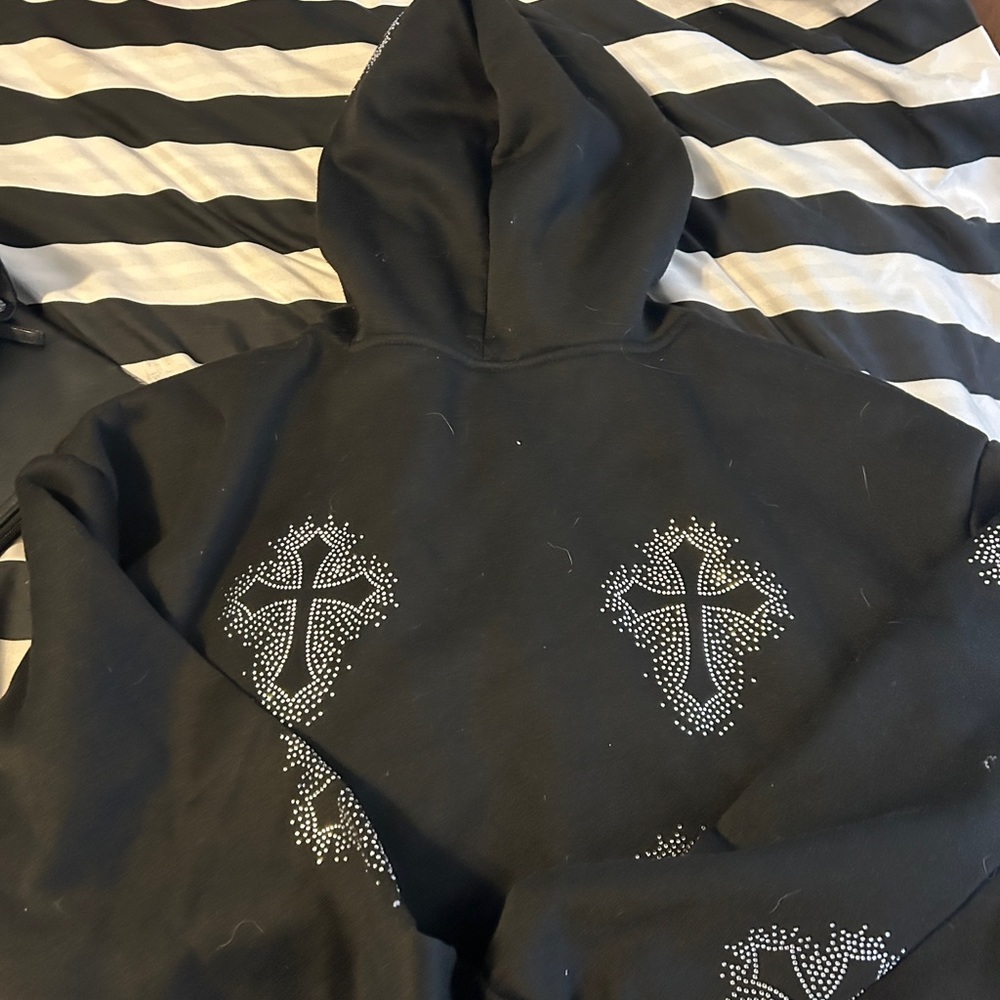 zip up rhinestone hoodie